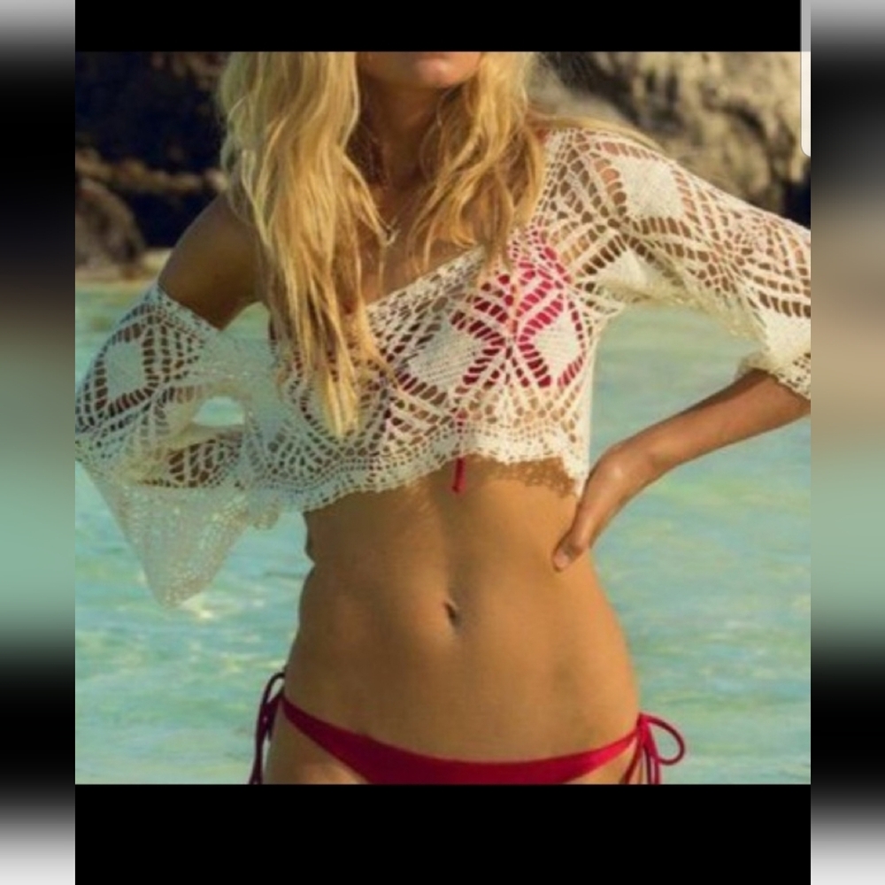 NWT L*Space Cody Crochet Summer Beach Swim Crop Top Coverup - Picture 5 of 12